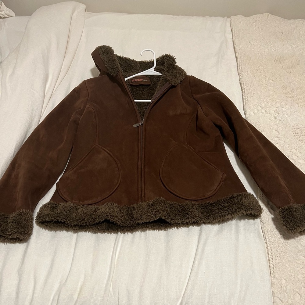 Mudd Brown Faux Suede Jacket with Sherpa Trim